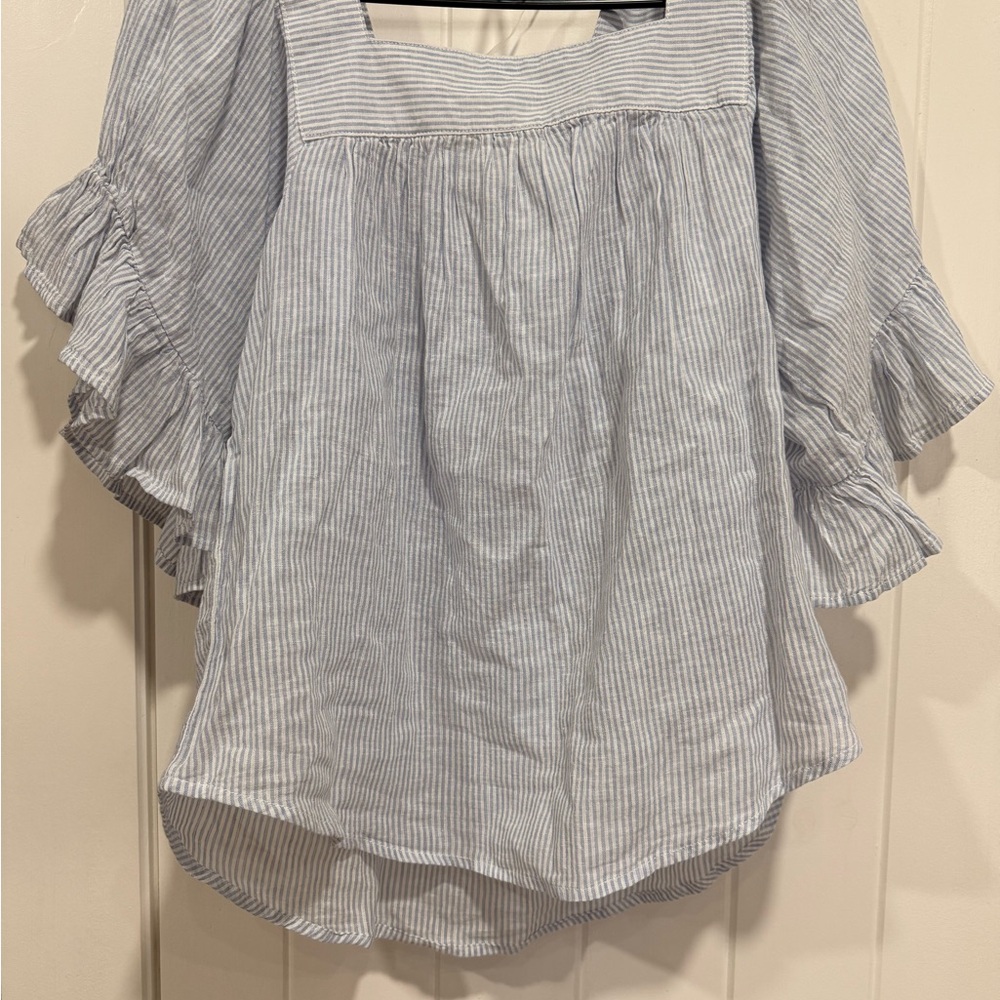 beachlunchlounge Light Blue & White Striped Square Neck Top - Picture 2 of 4